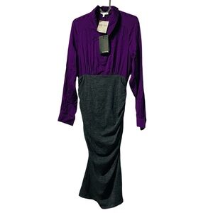 NWT Paule KA Womens Purple Gray Business Casual Snap Button Stretchy Dress